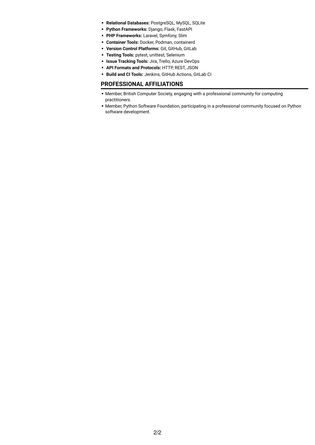 CV example — page 2