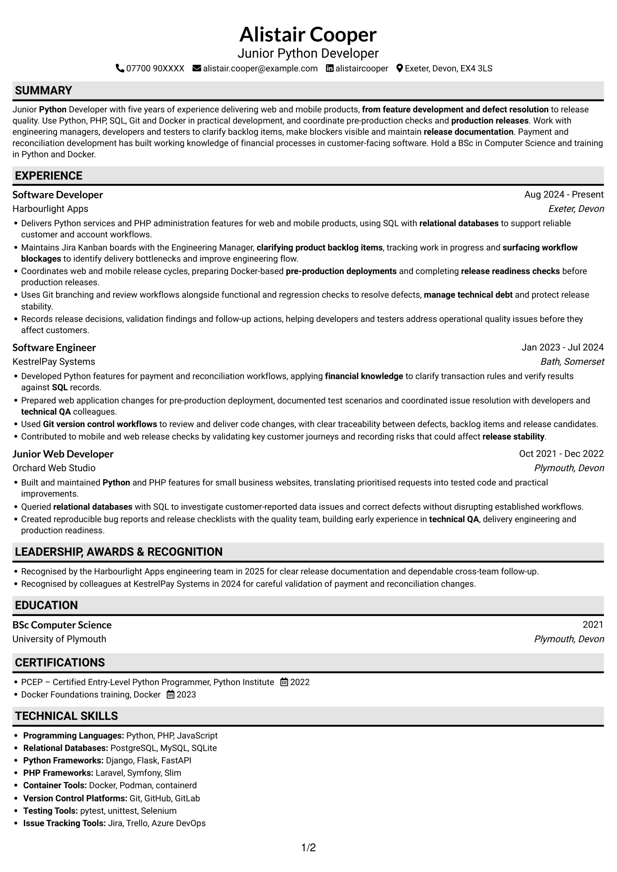CV example — page 1