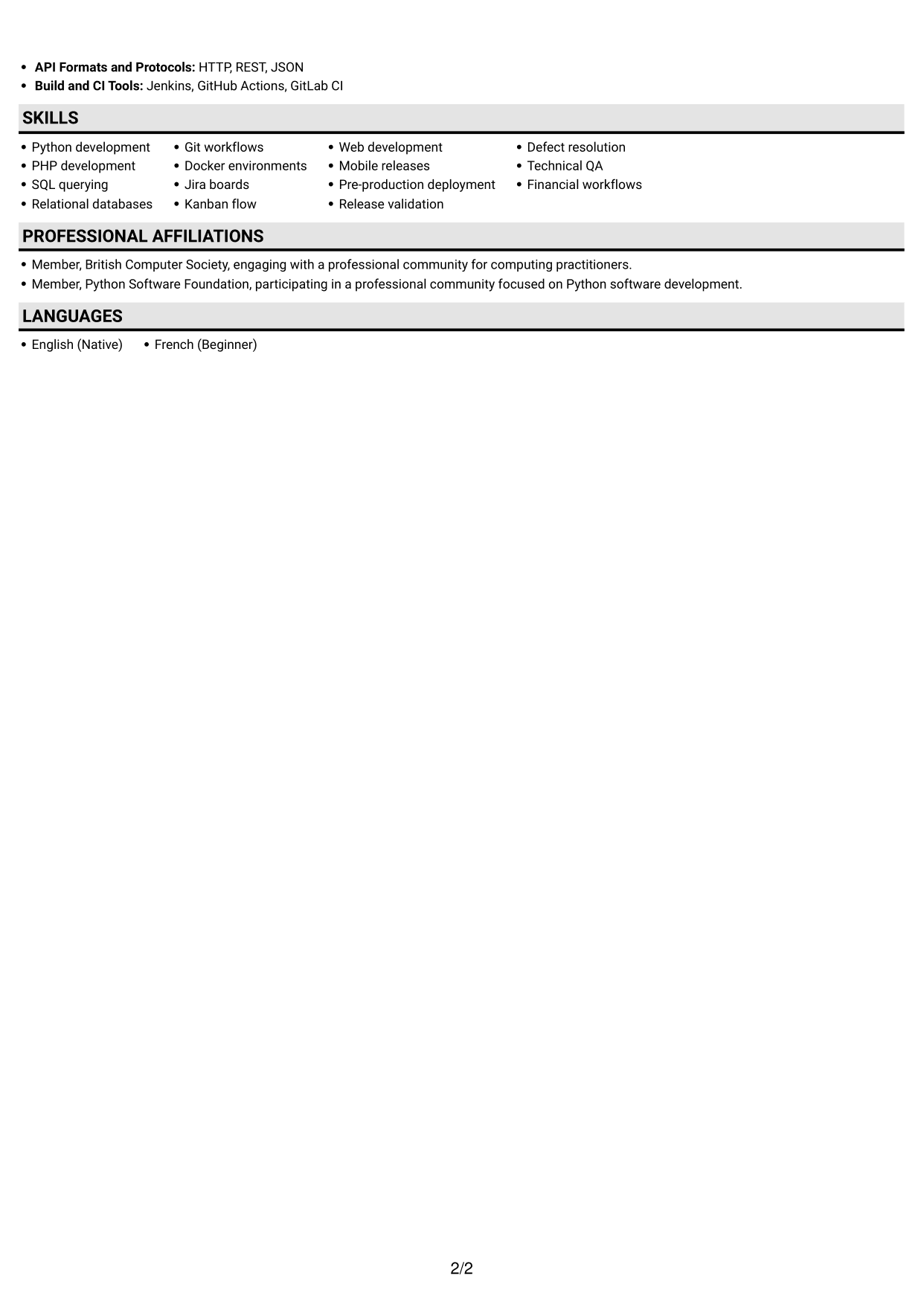CV example — page 2