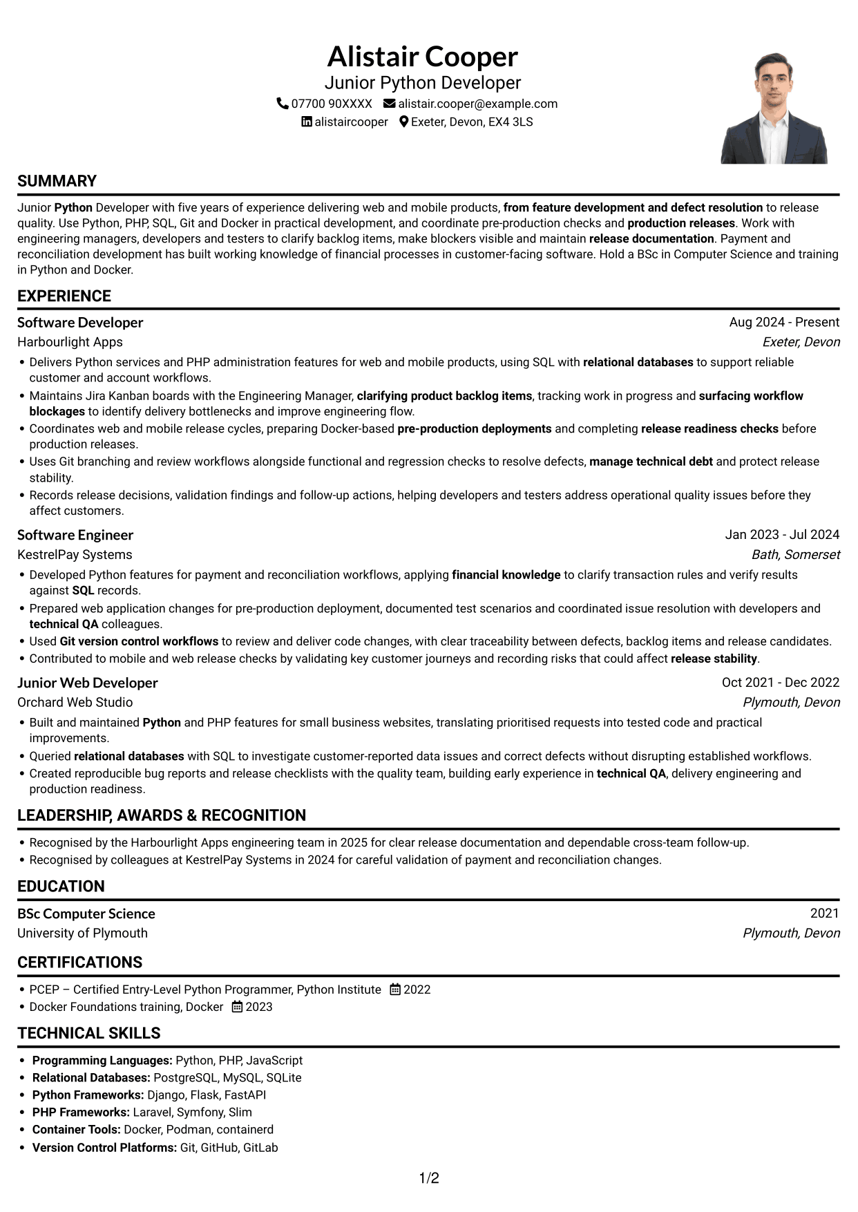 CV example — page 1