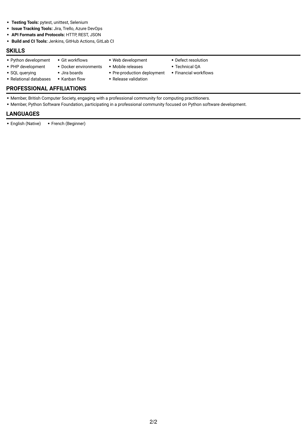 CV example — page 2