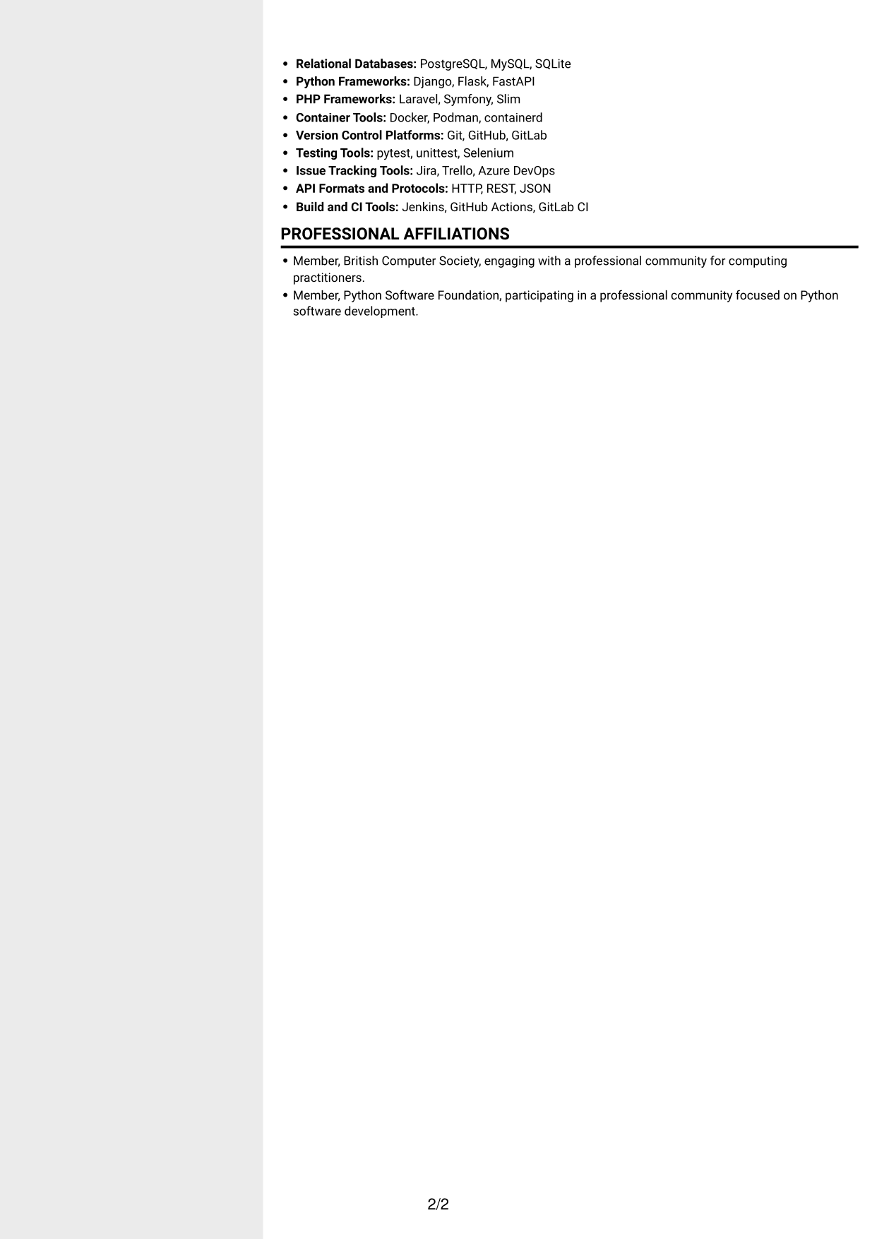 CV example — page 2