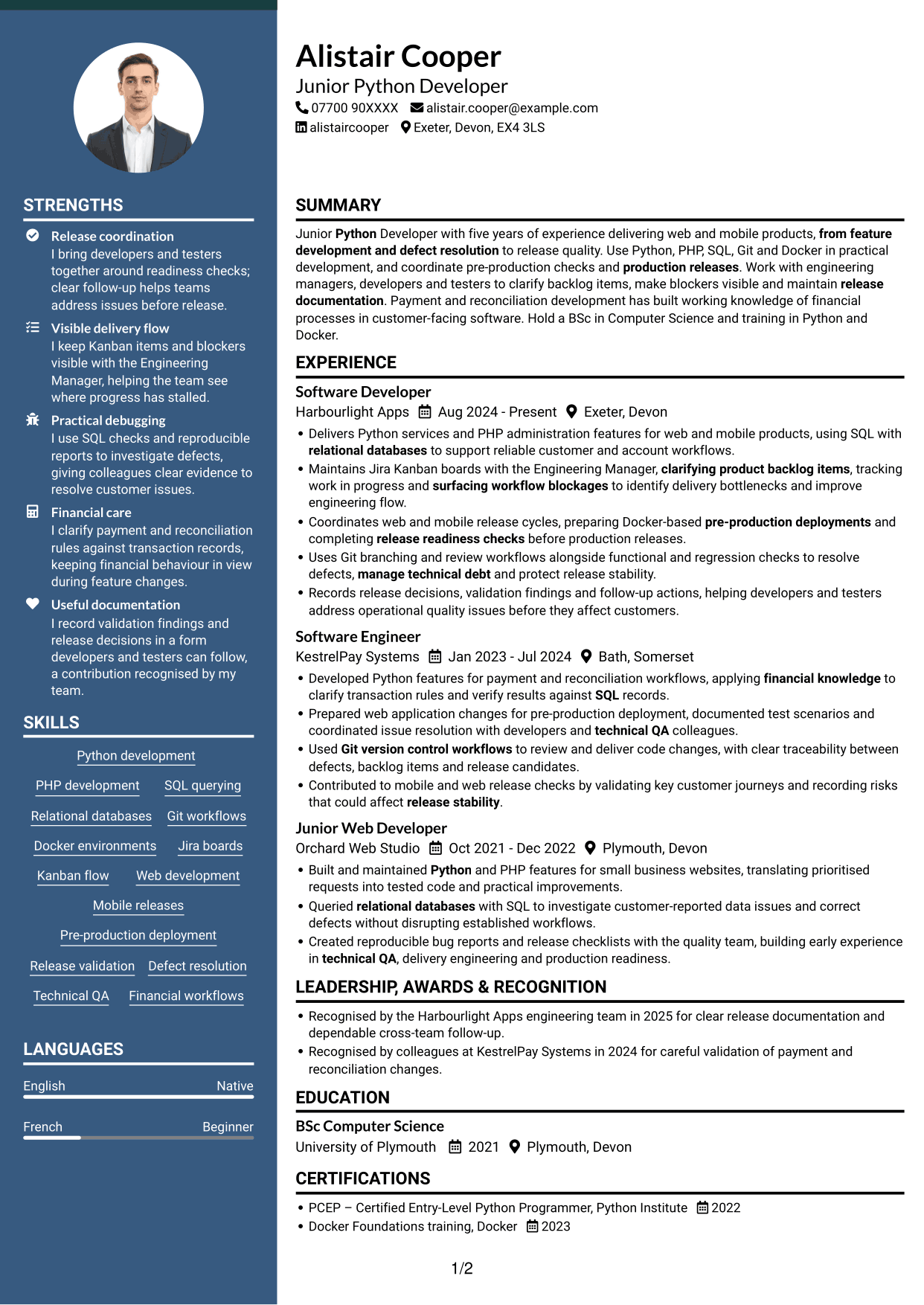 CV example — page 1