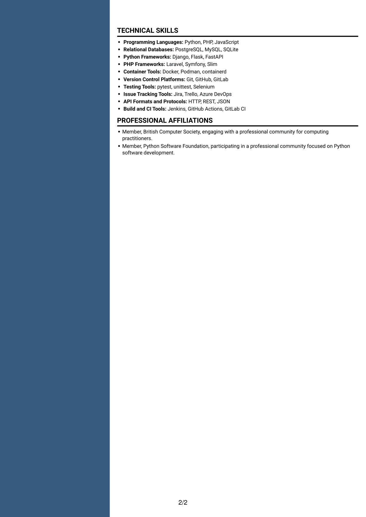 CV example — page 2