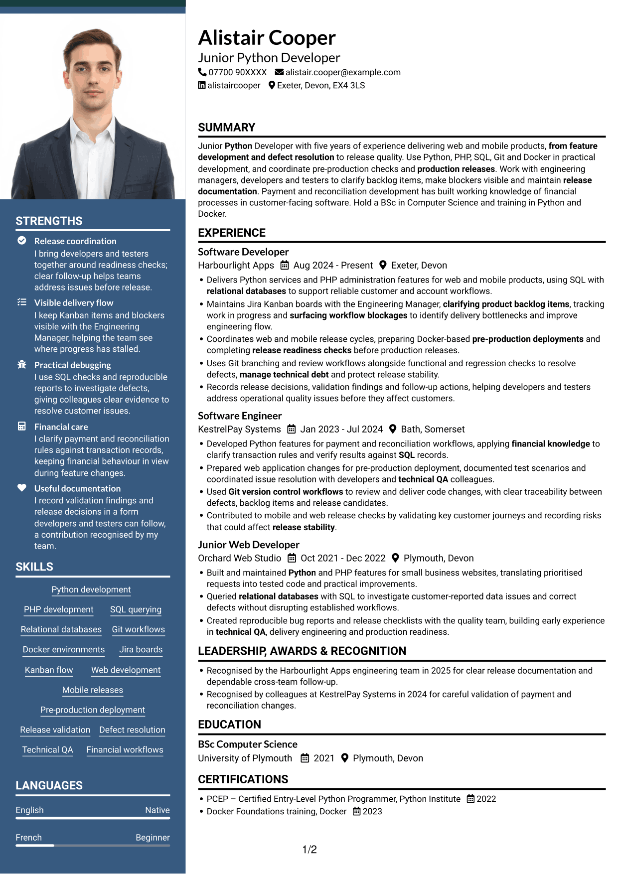 CV example — page 1