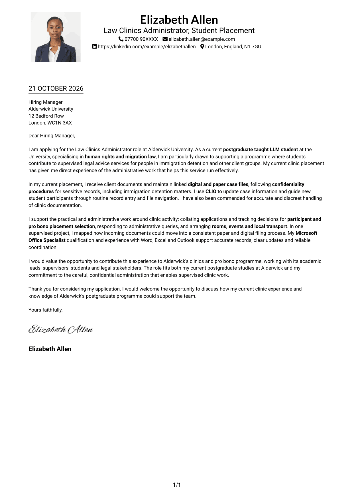 Cover letter example — page 1