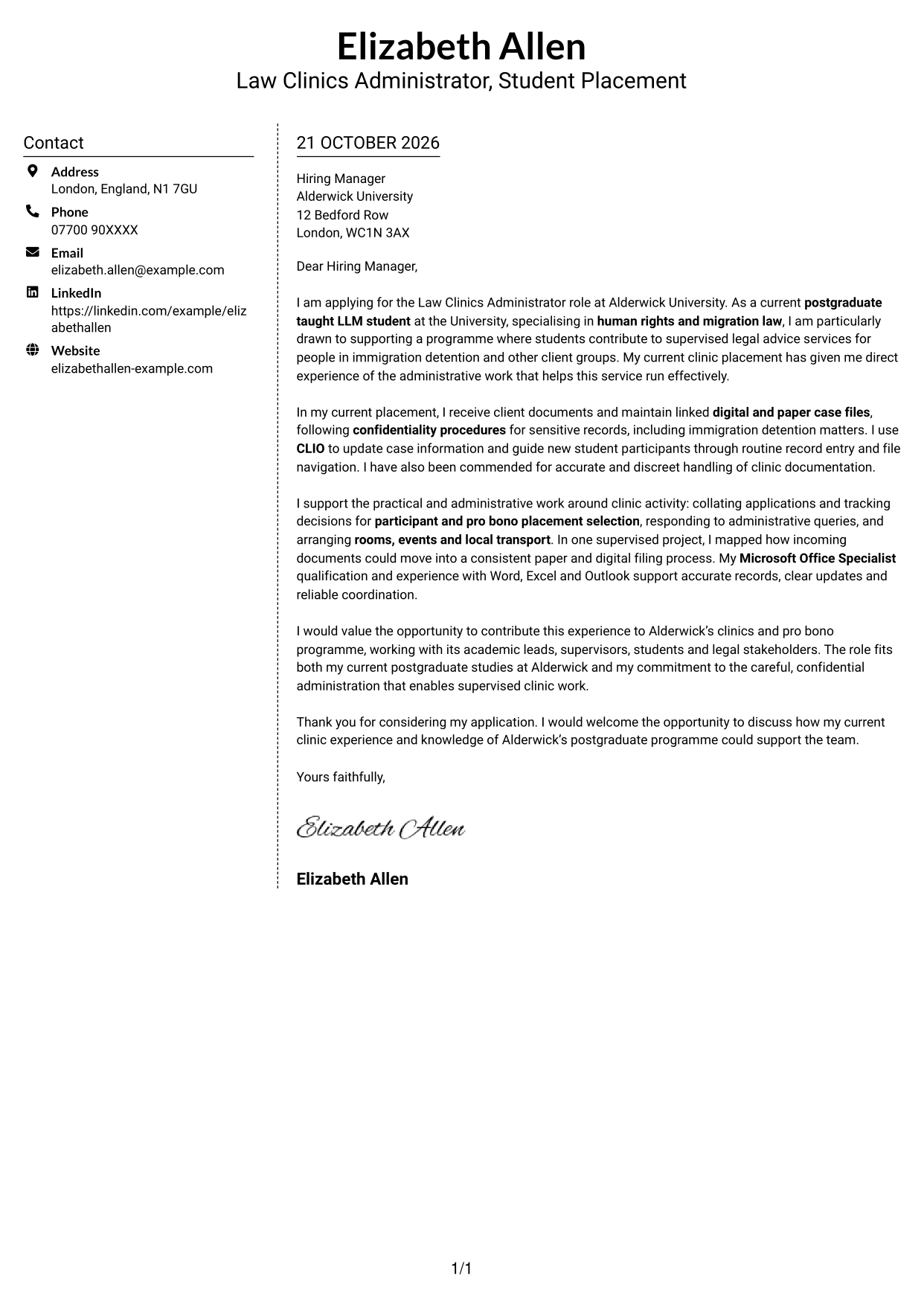 Cover letter example — page 1