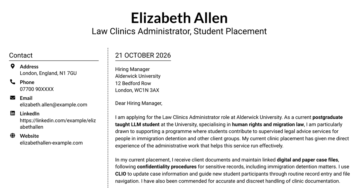7 Law Clinics Administrator Cover Letter Templates with Example