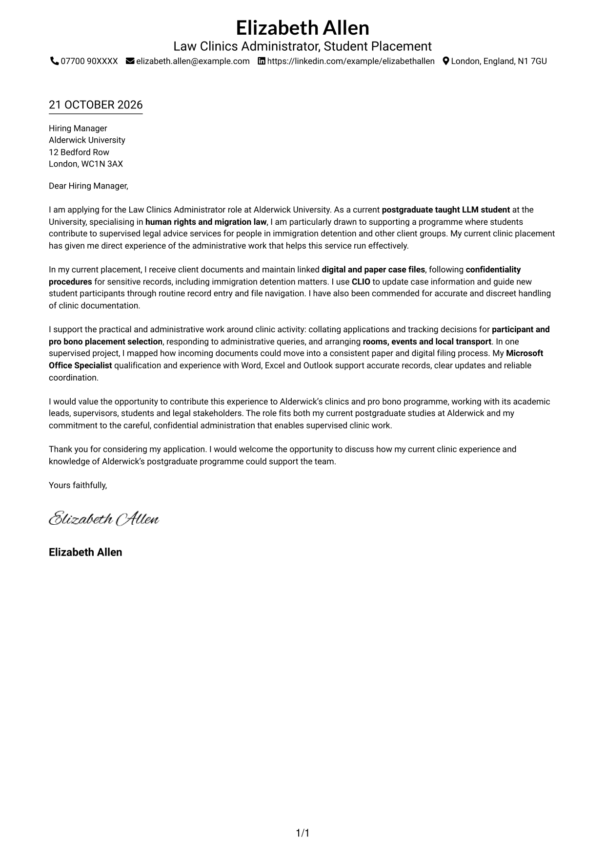 Cover letter example — page 1
