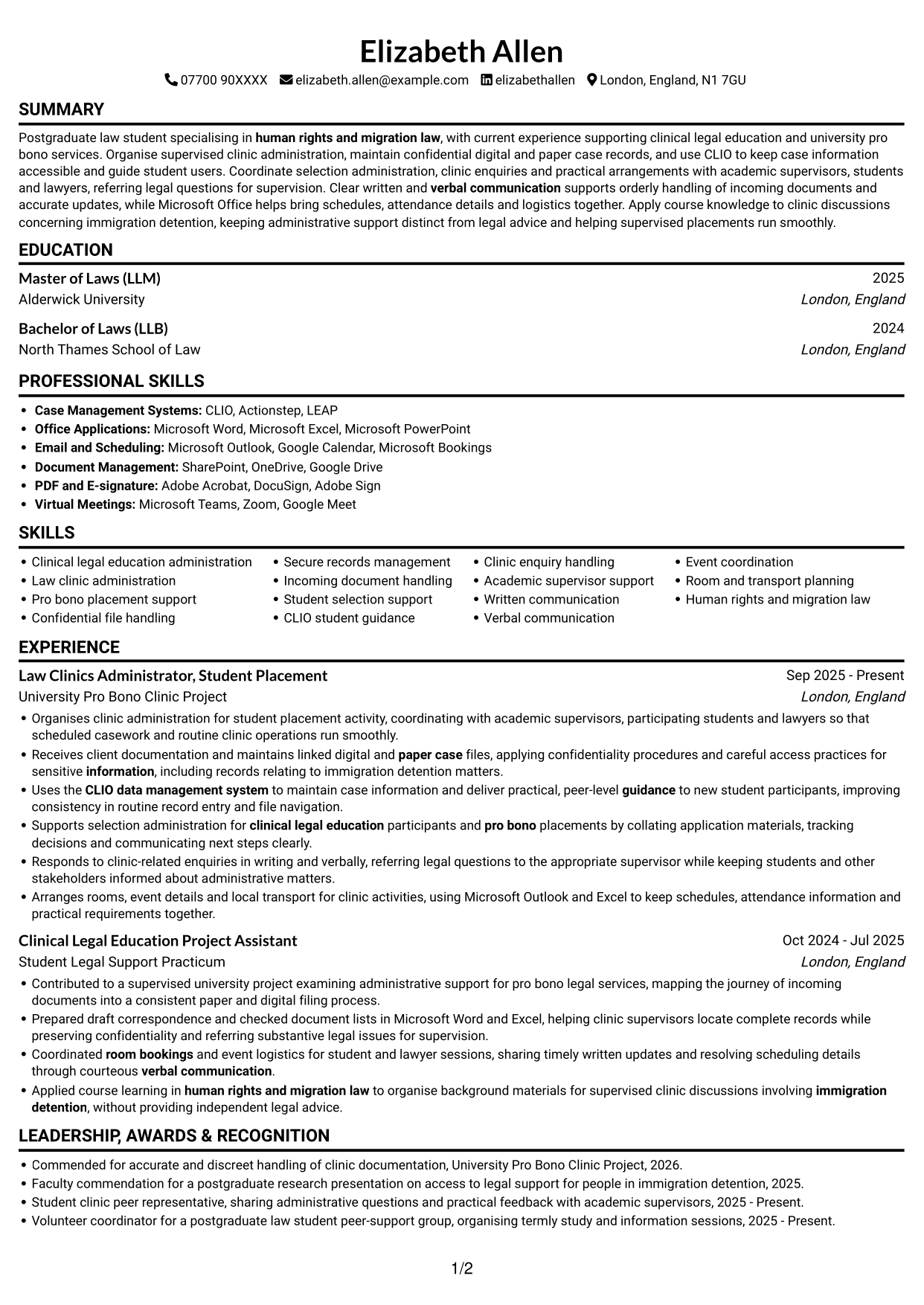 CV example — page 1