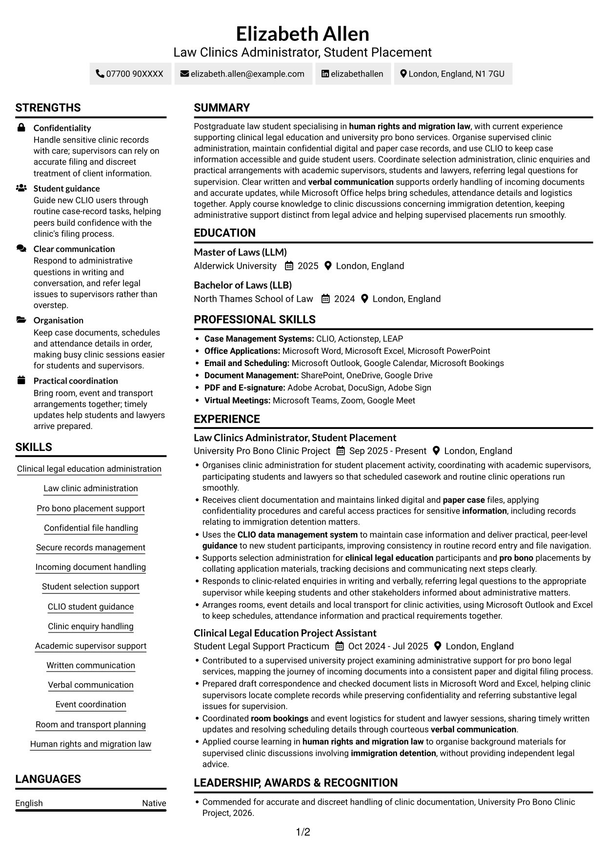 CV example — page 1