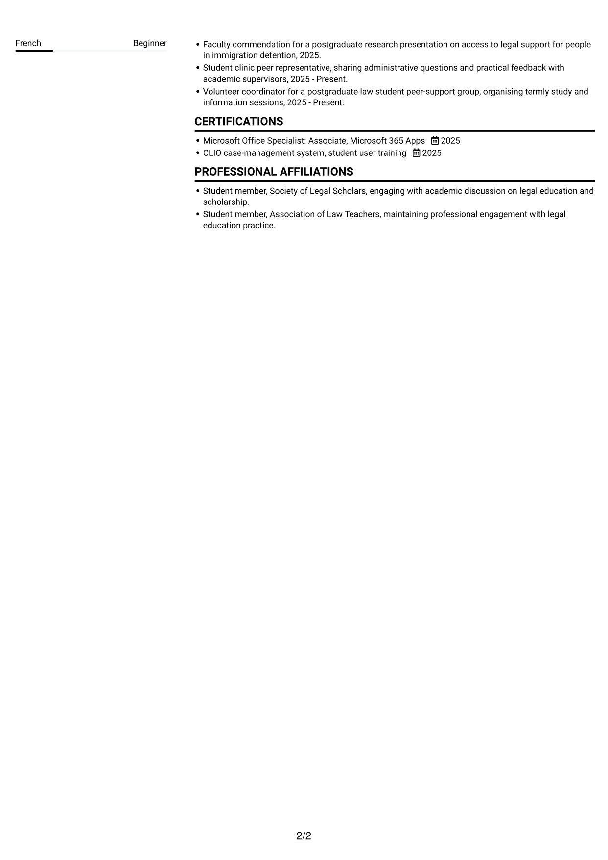 CV example — page 2