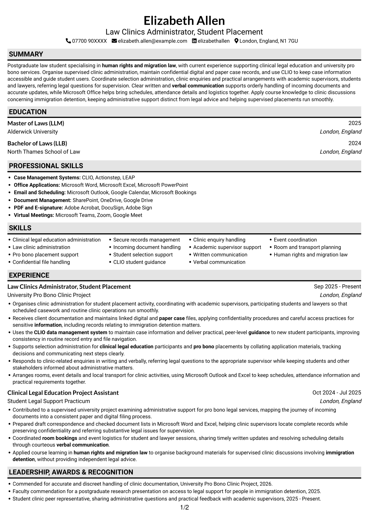 CV example — page 1