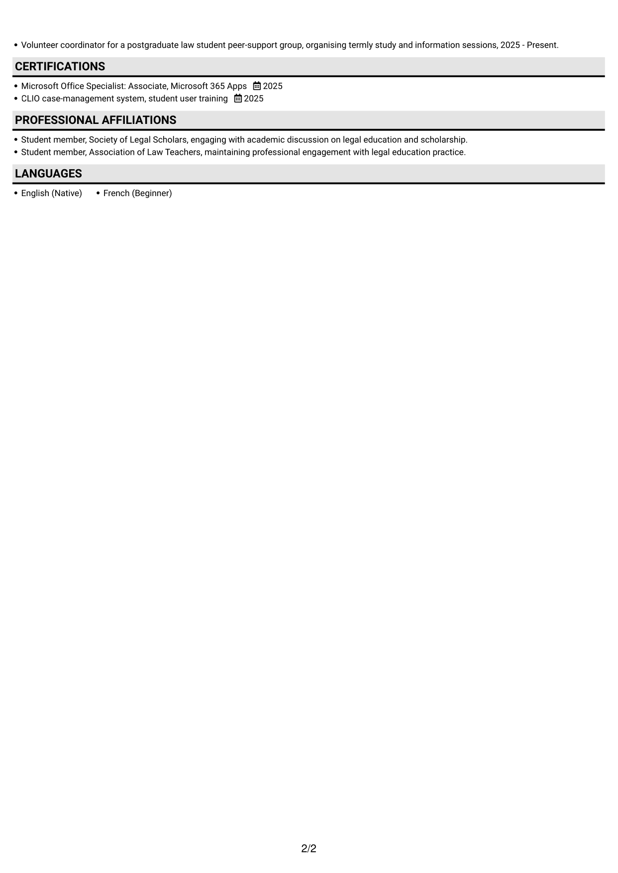 CV example — page 2