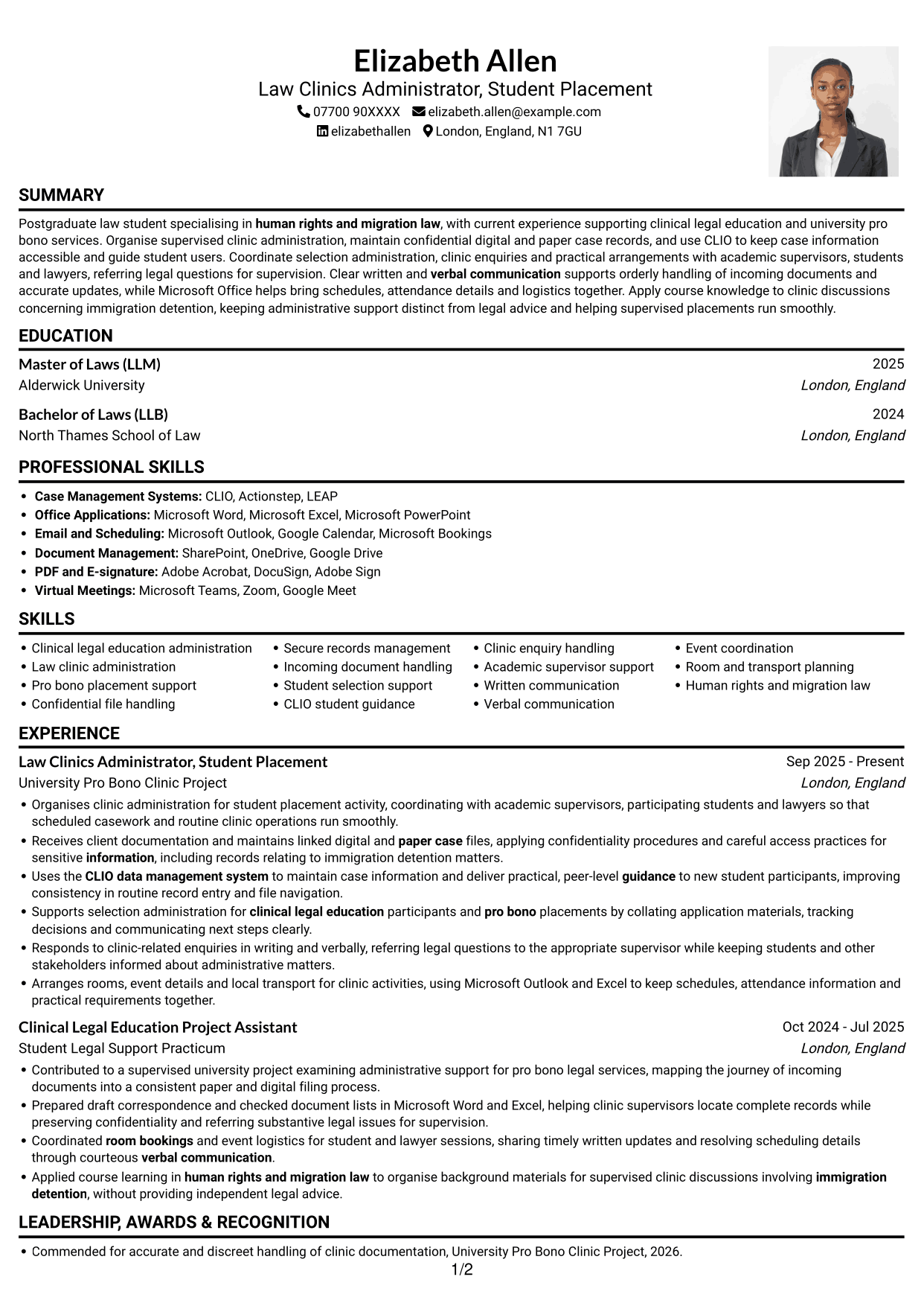 CV example — page 1