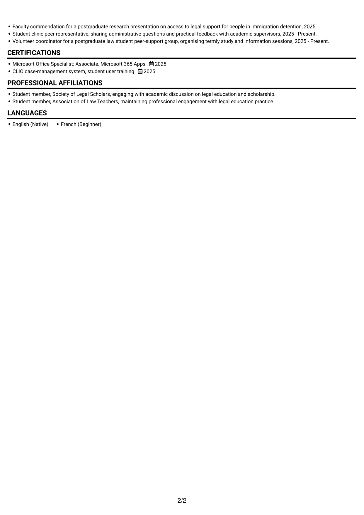 CV example — page 2