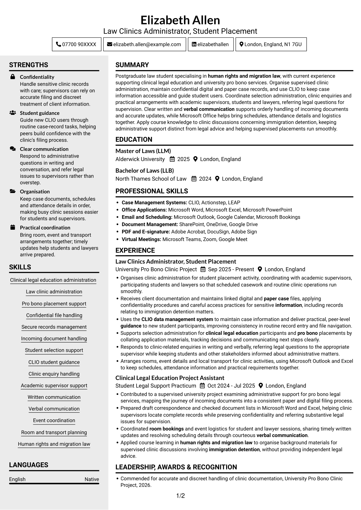 CV example — page 1