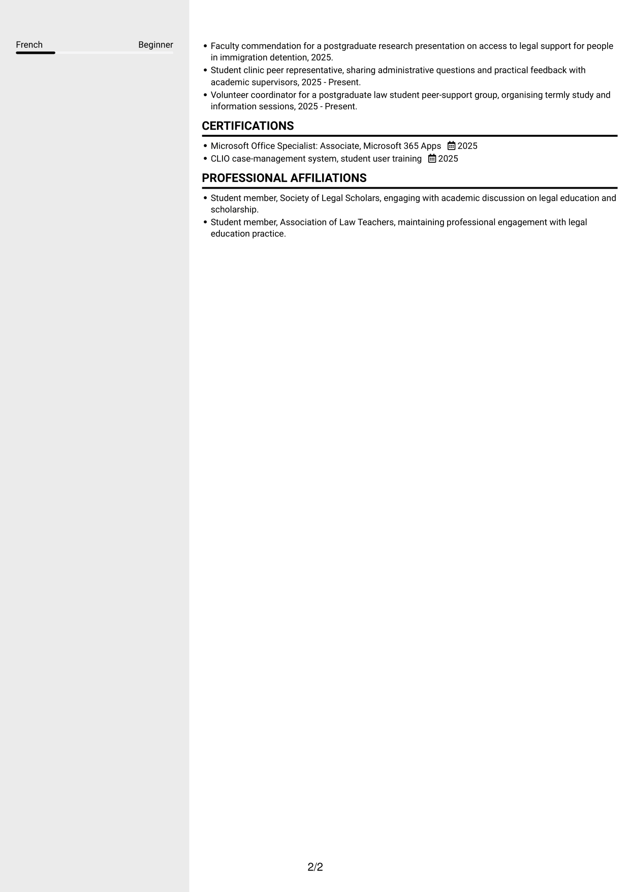 CV example — page 2