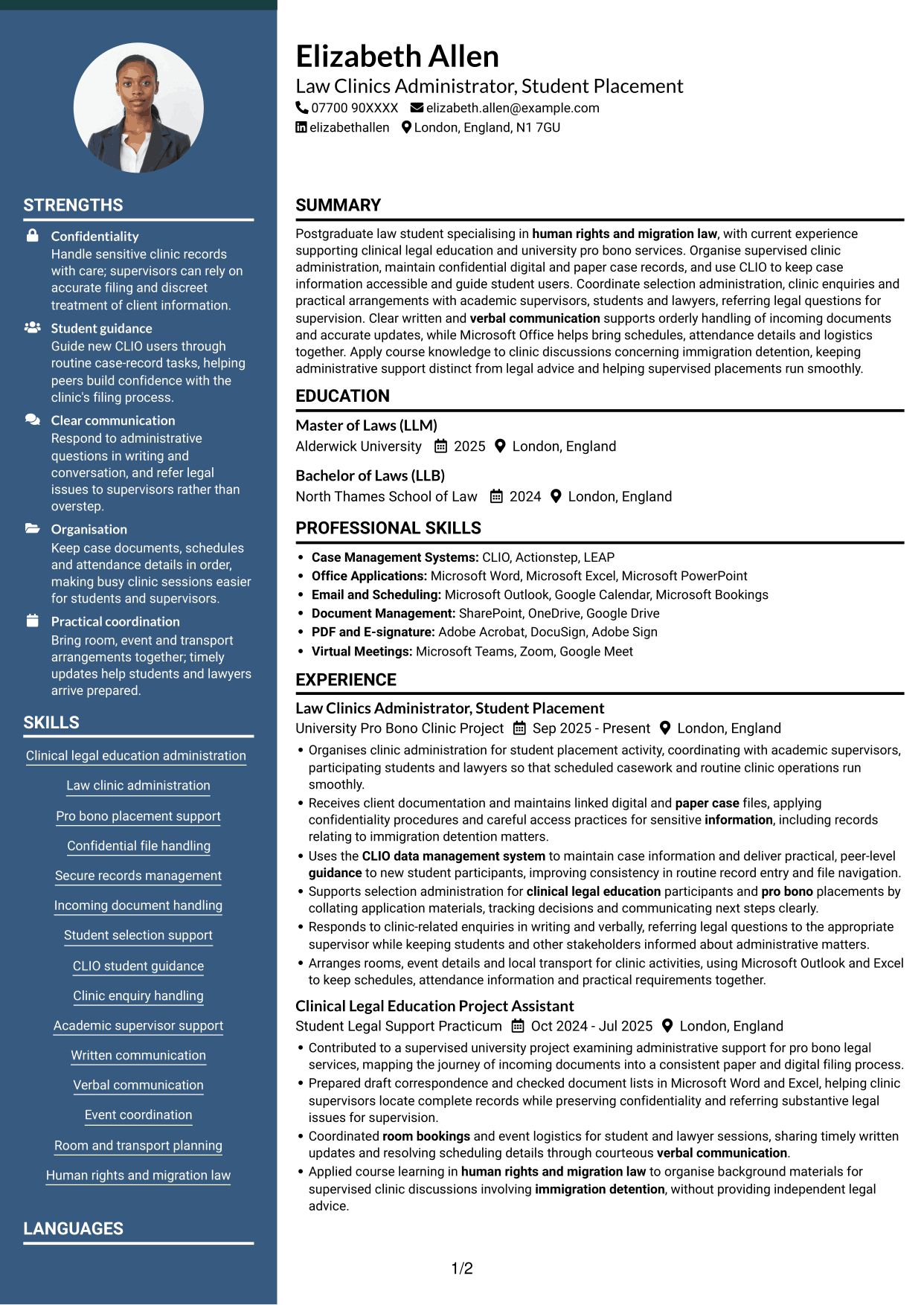 CV example — page 1