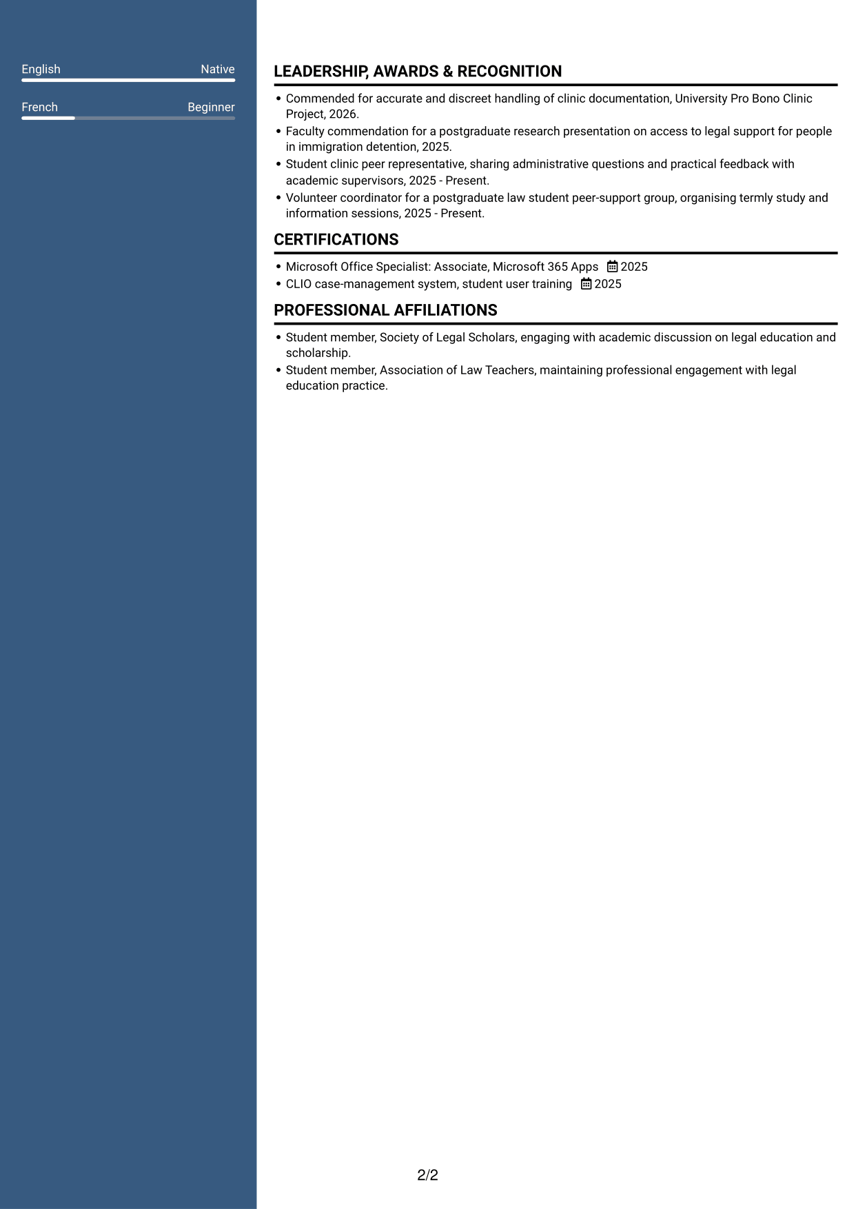 CV example — page 2