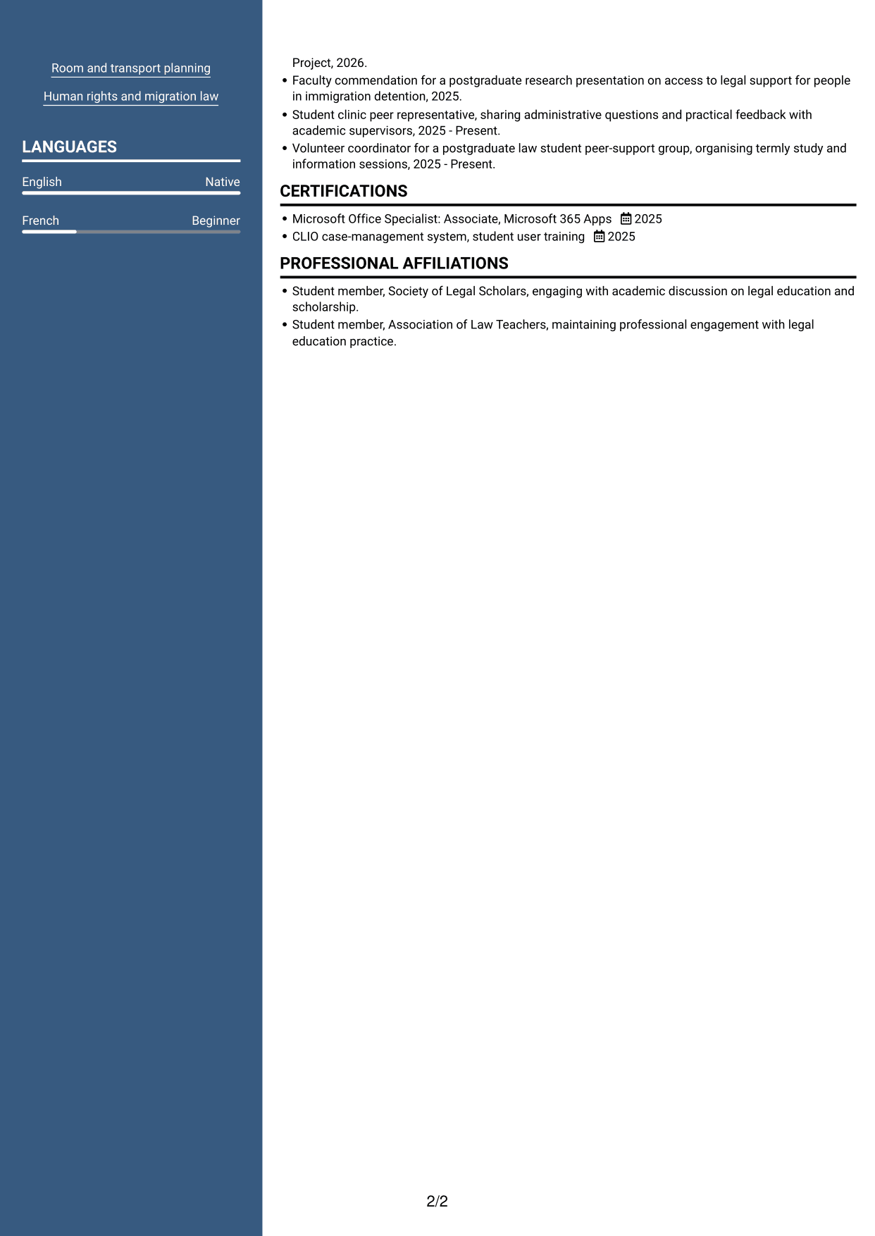 CV example — page 2