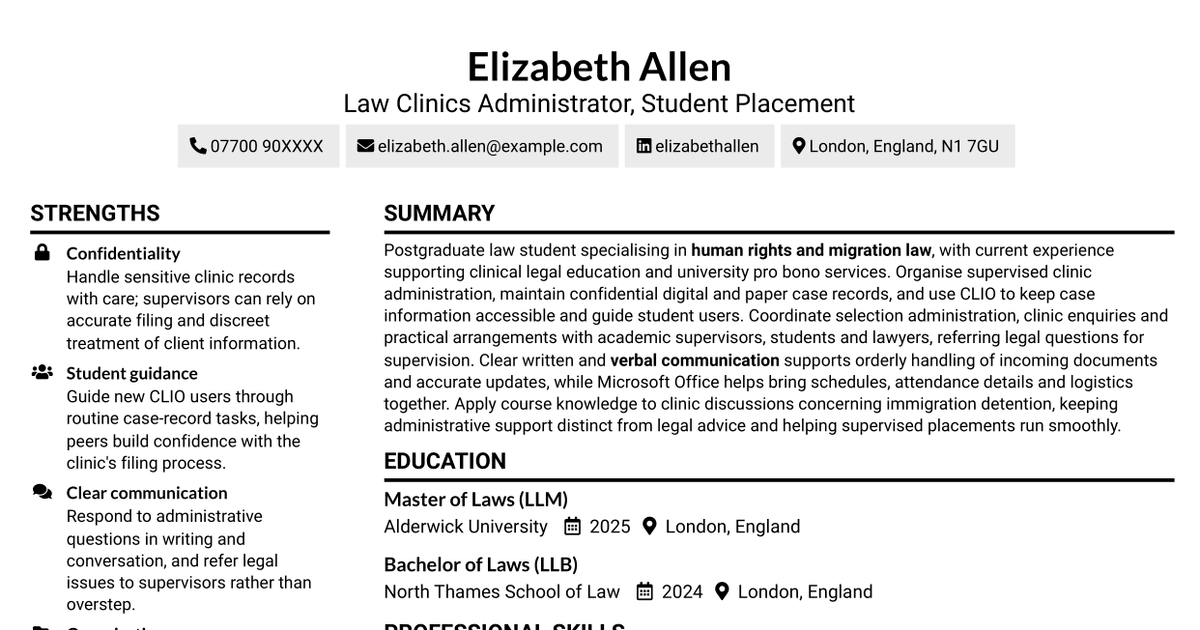 7 Law Clinics Administrator CV Templates with Example