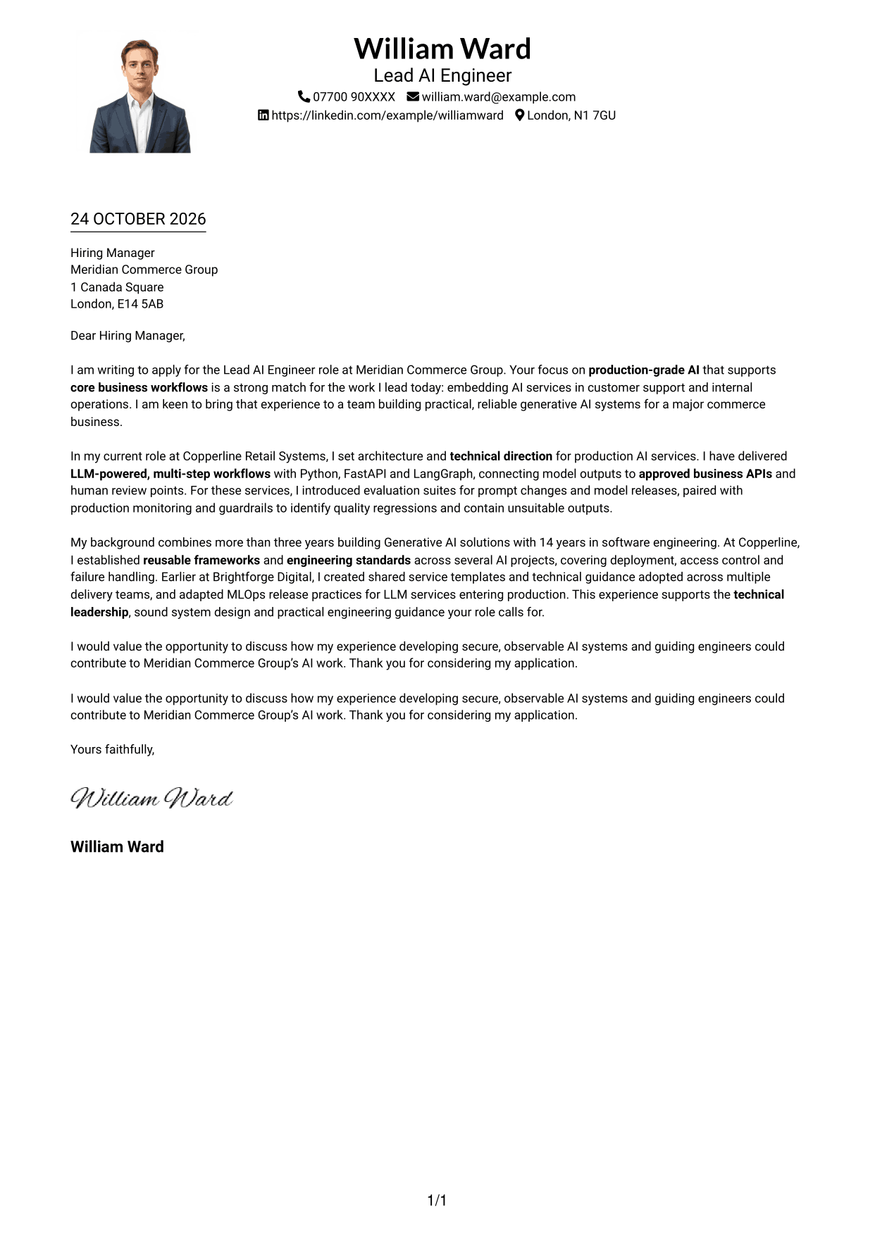 Cover letter example — page 1