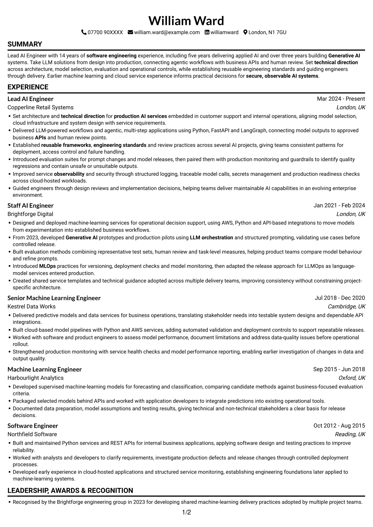 CV example — page 1