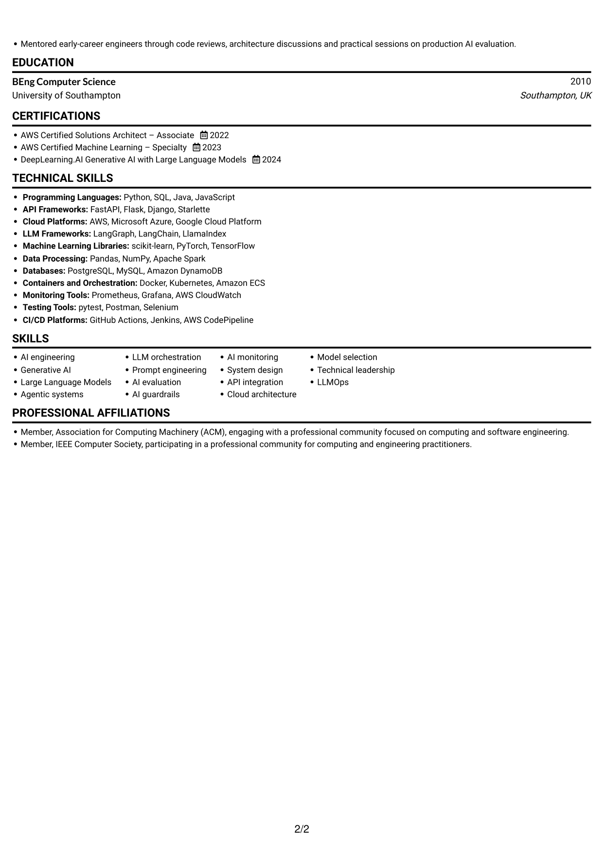 CV example — page 2