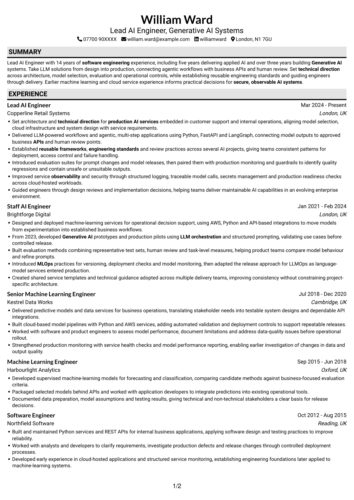 CV example — page 1