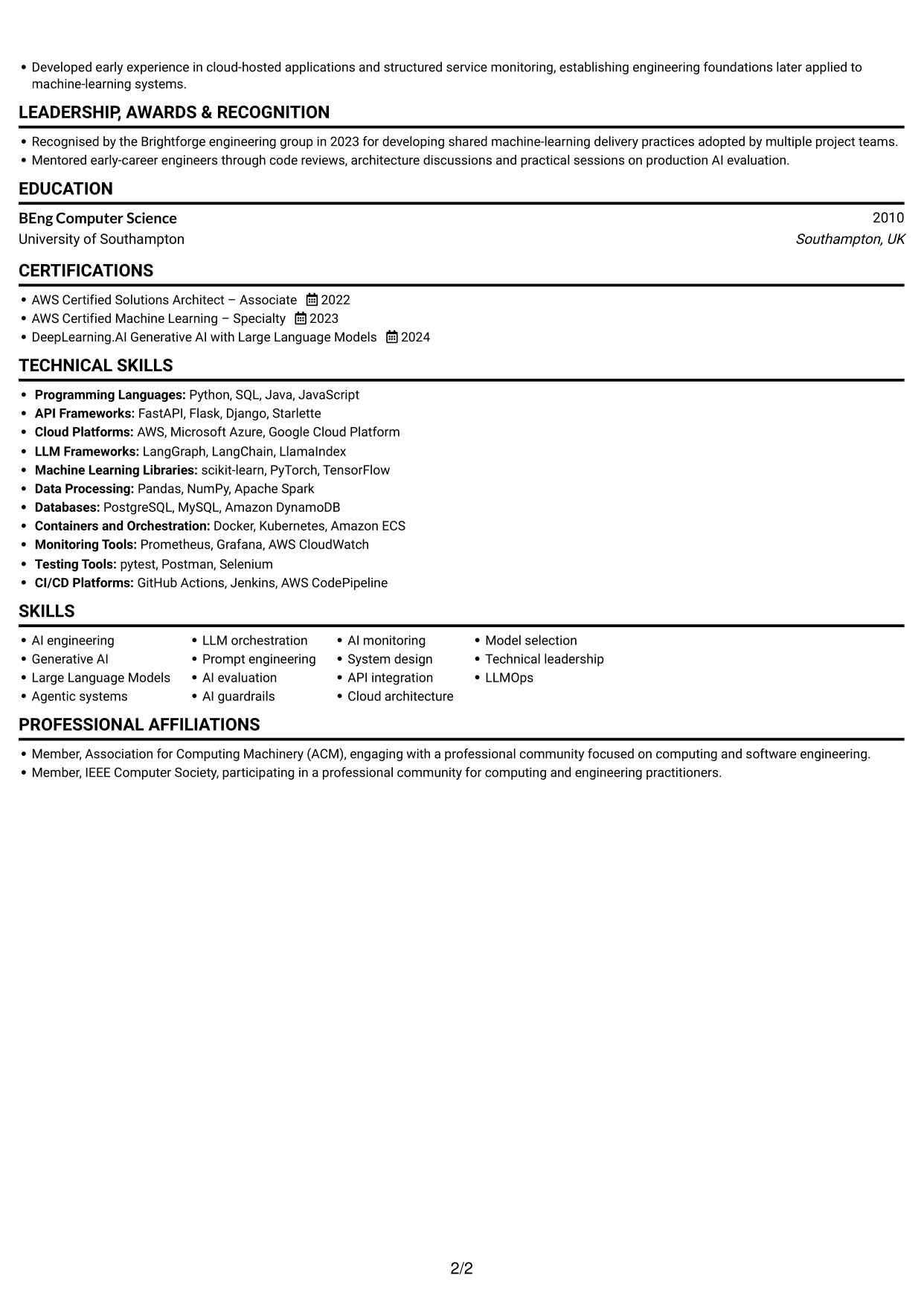 CV example — page 2