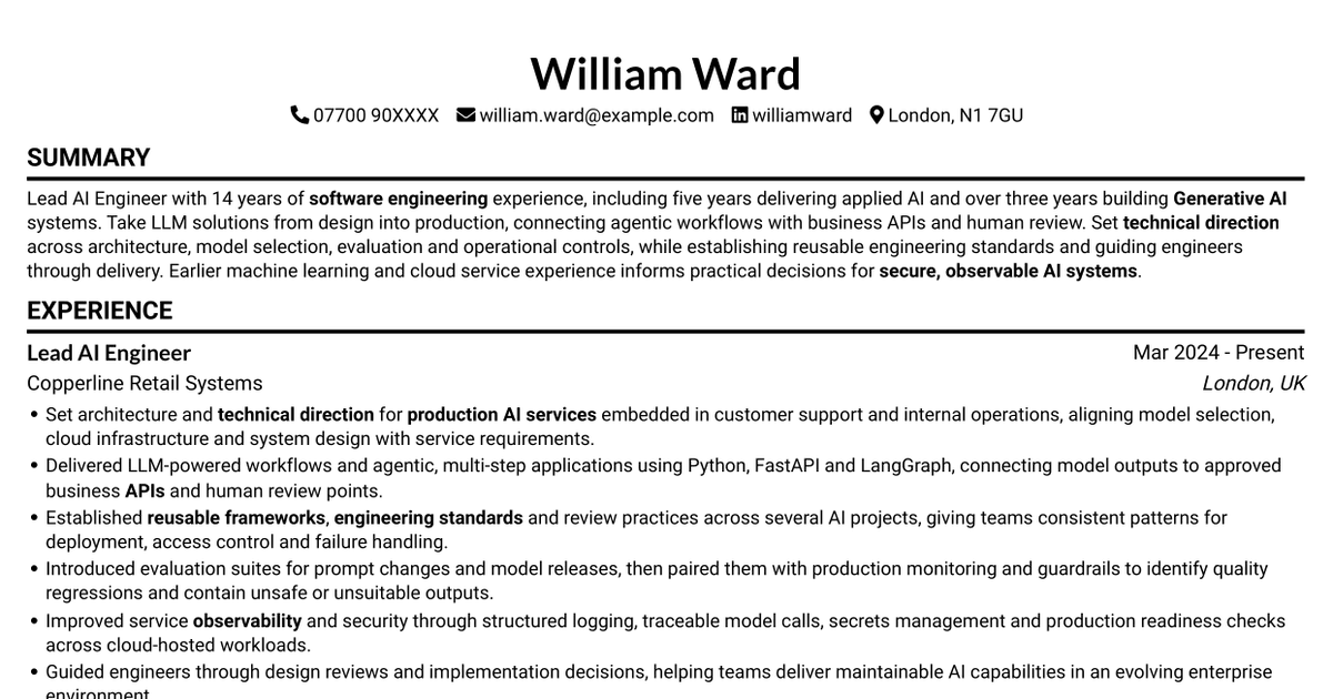 Lead AI Engineer - Generative AI Systems CV