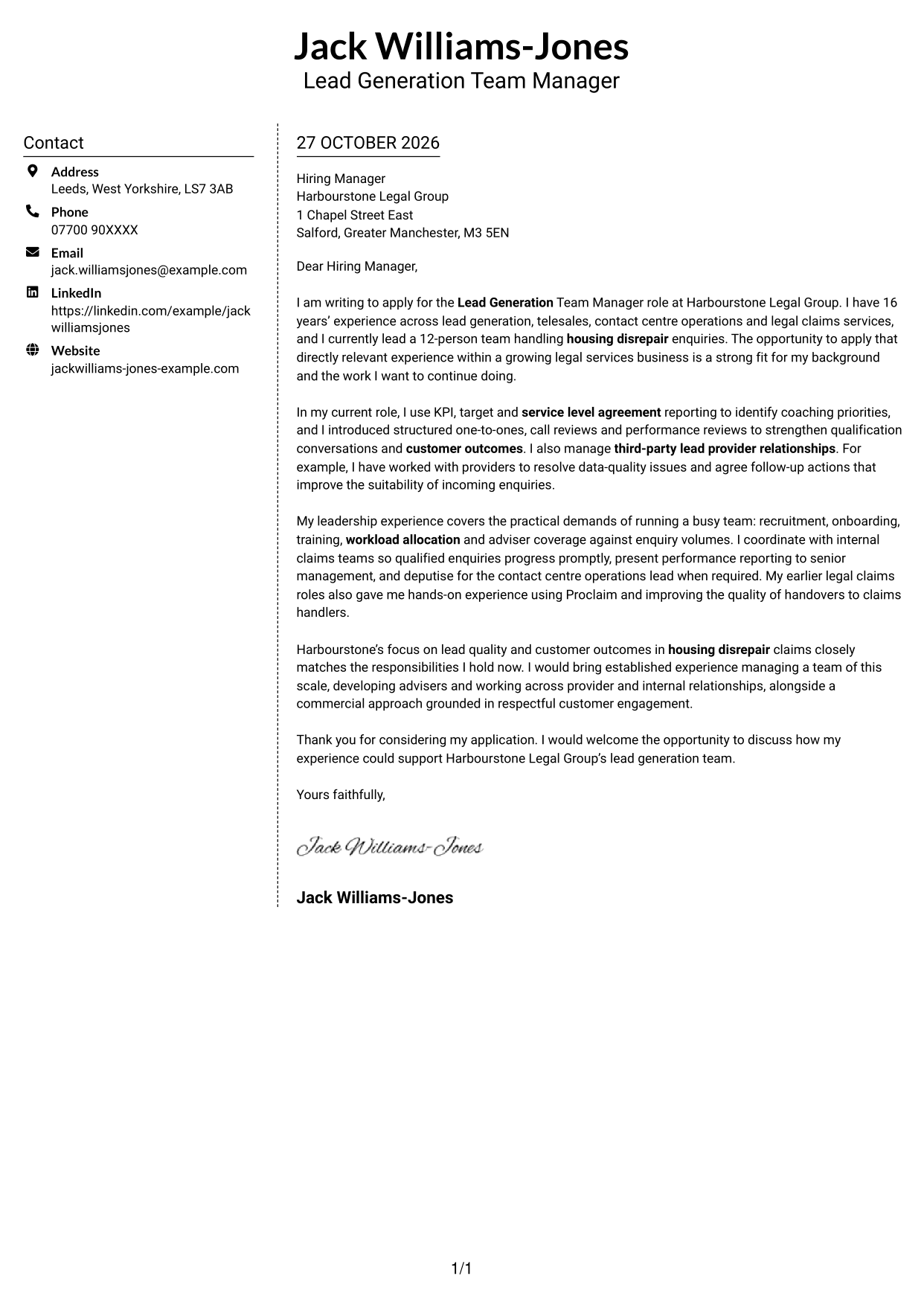 Cover letter example — page 1