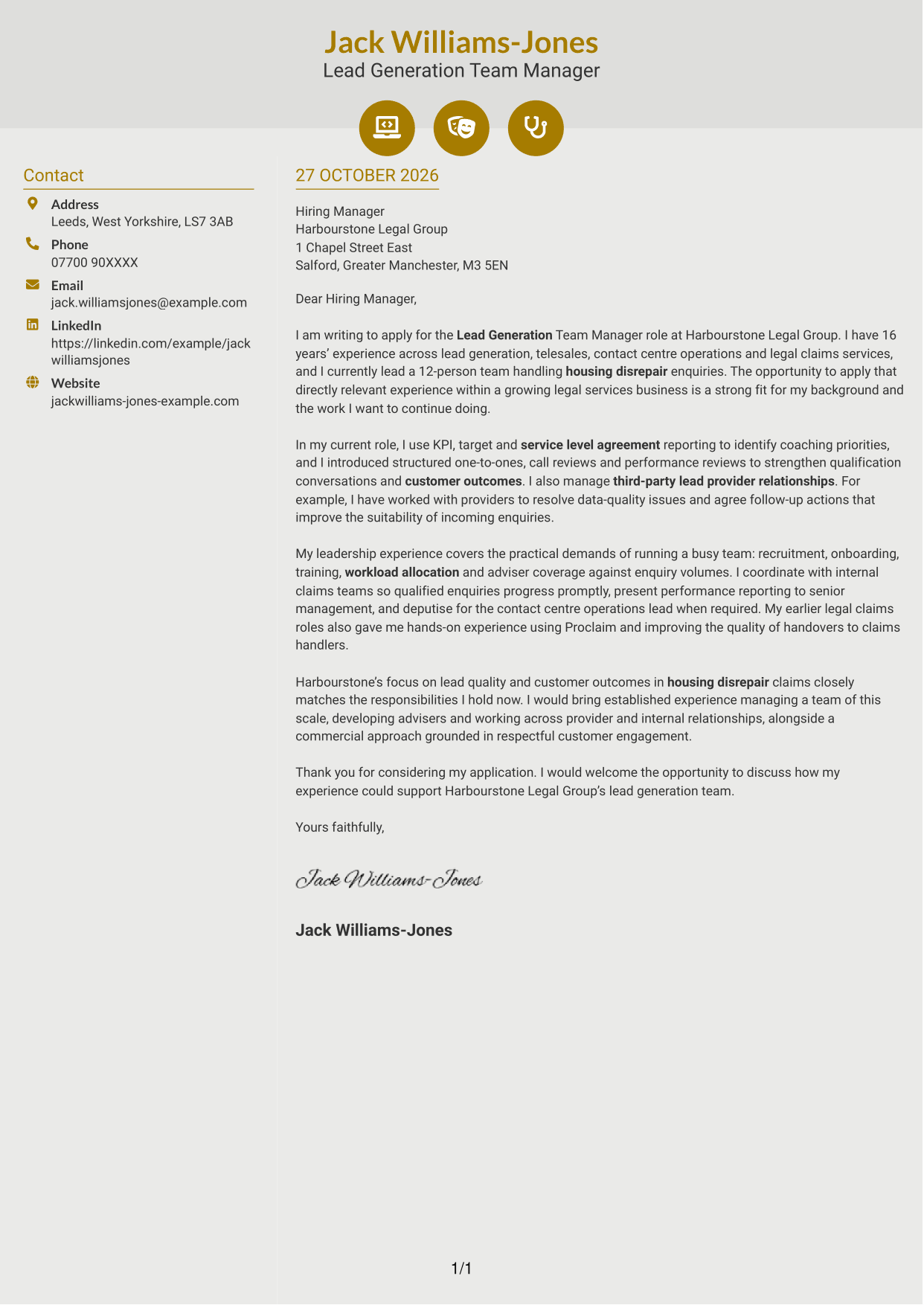 Cover letter example — page 1