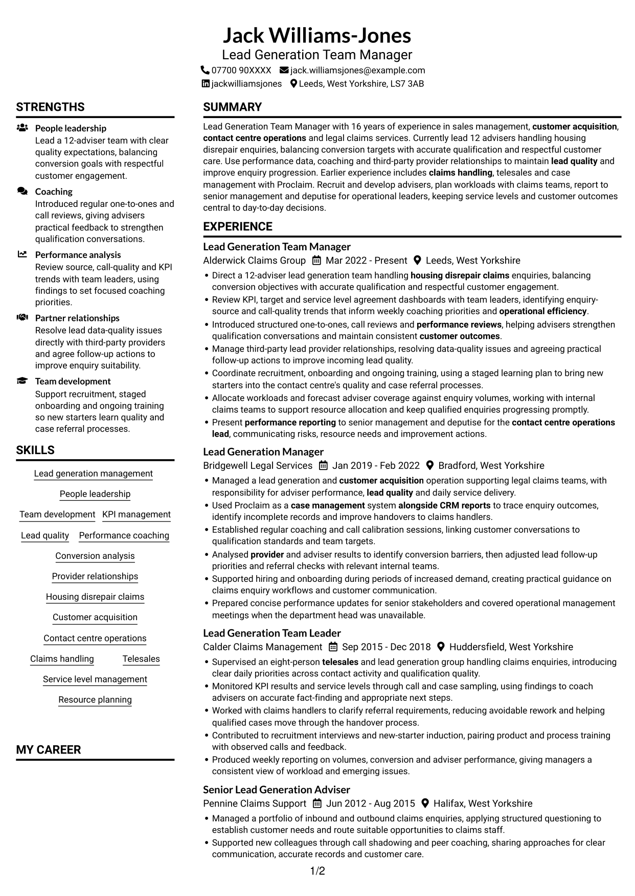 CV example — page 1
