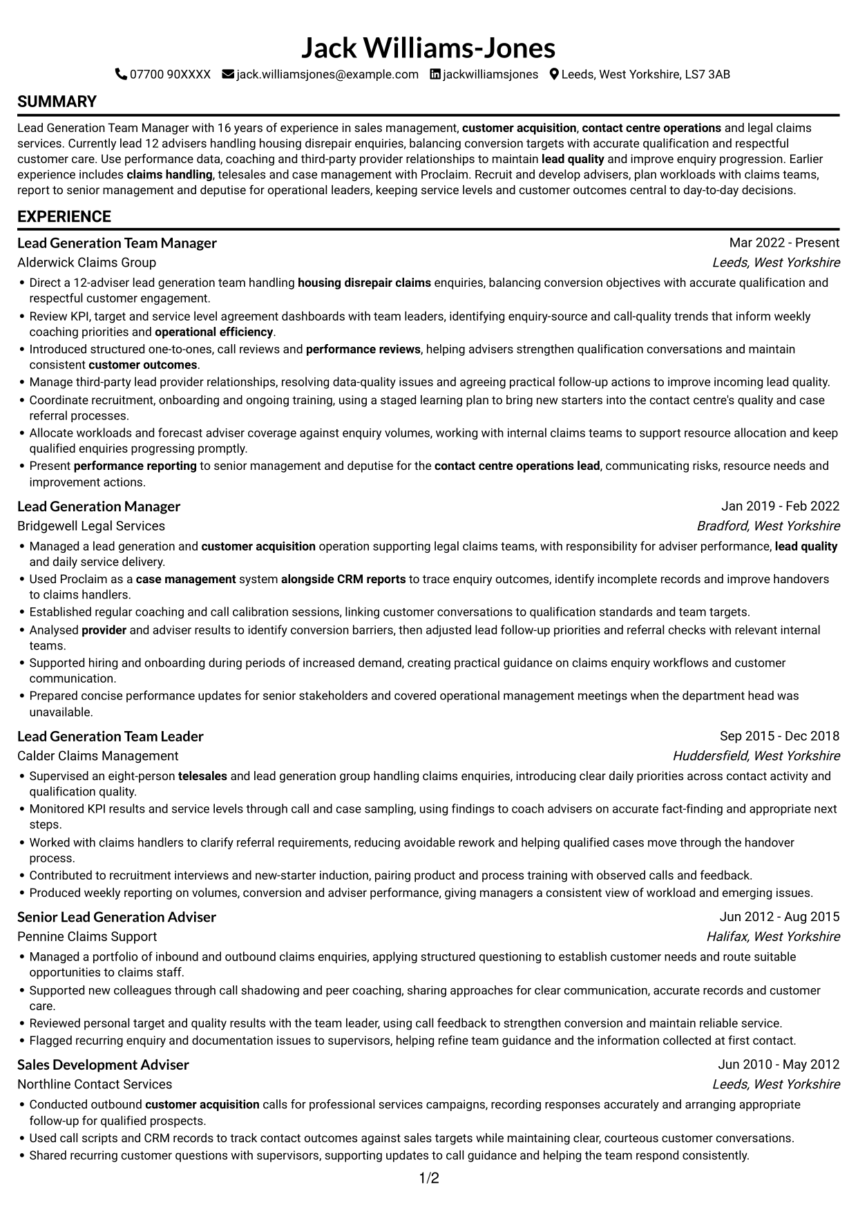 CV example — page 1