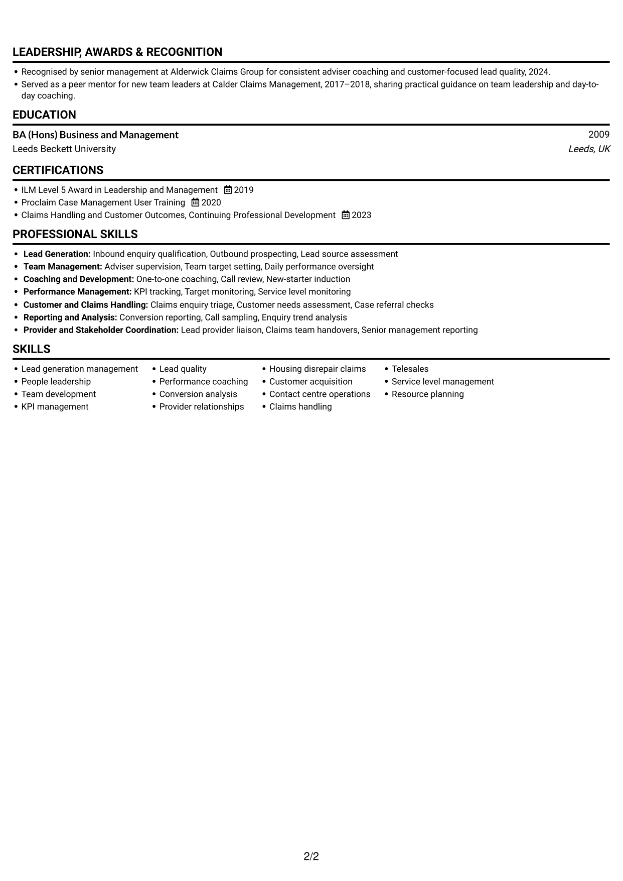 CV example — page 2