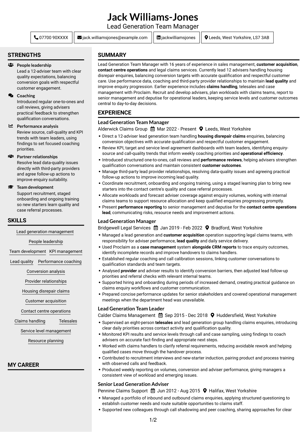 CV example — page 1