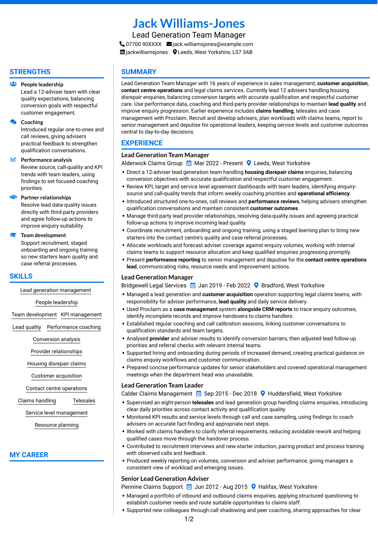 CV example — page 1