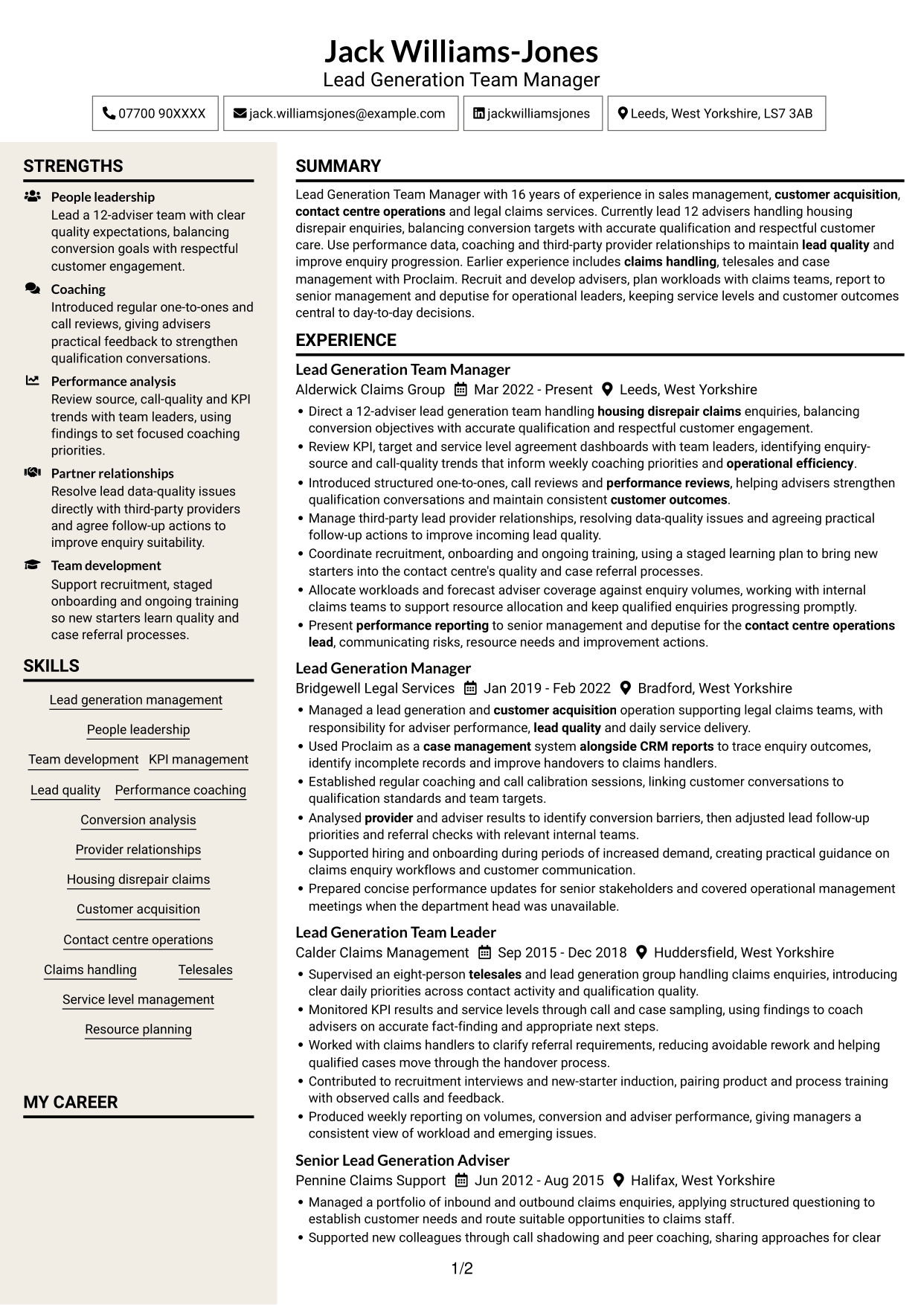 CV example — page 1