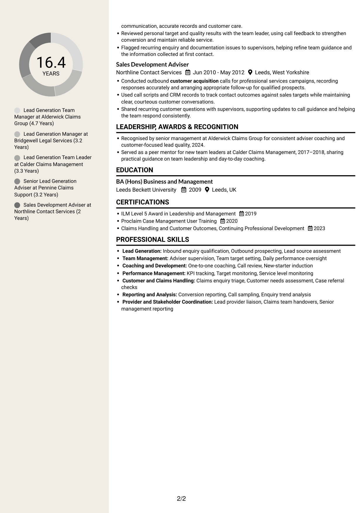 CV example — page 2