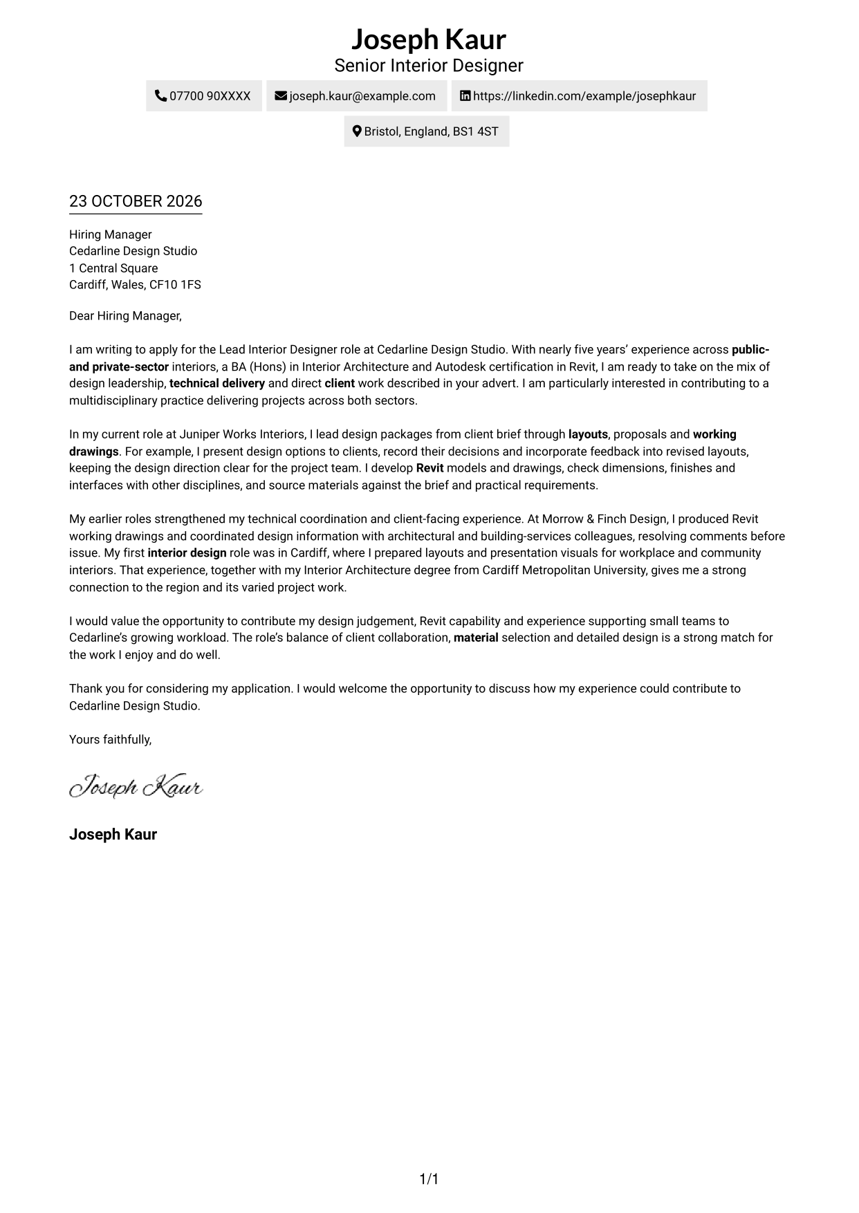 Cover letter example — page 1
