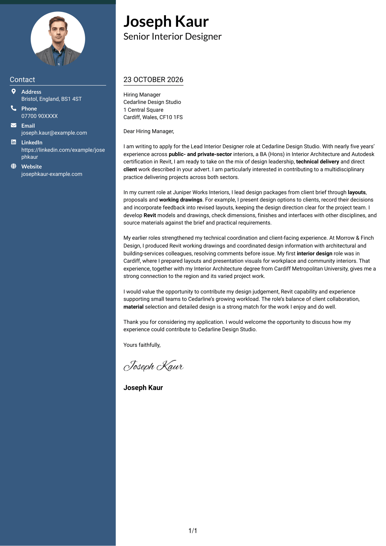 Cover letter example — page 1