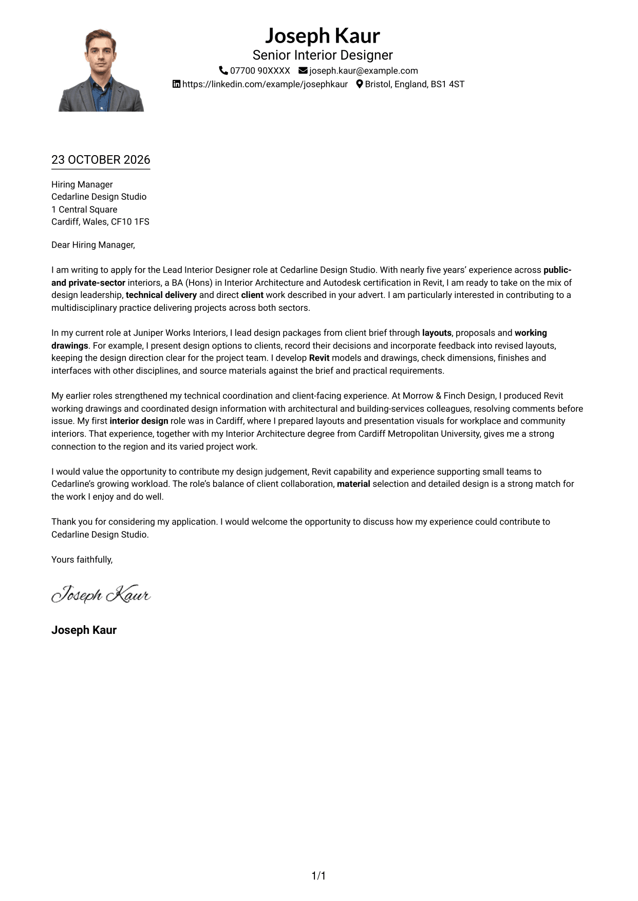 Cover letter example — page 1