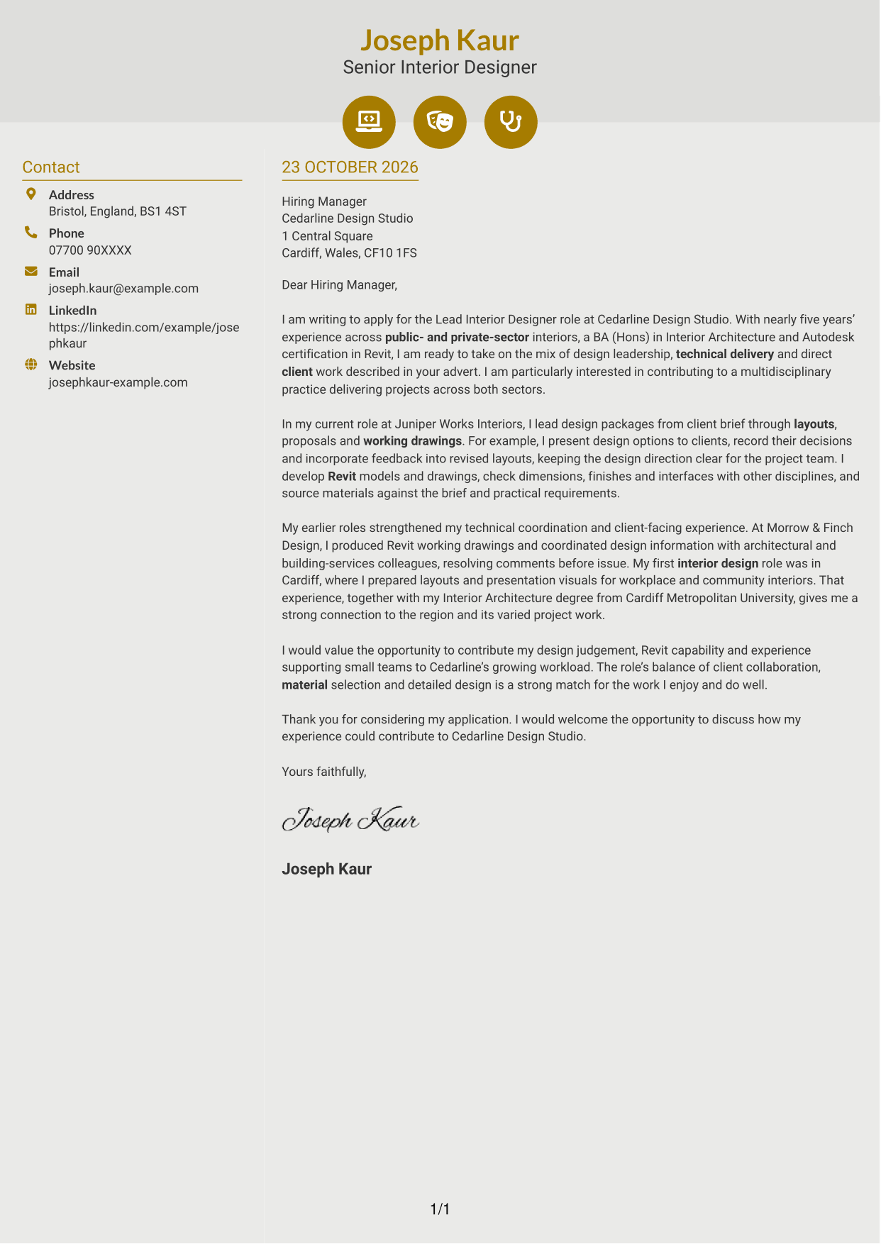 Cover letter example — page 1