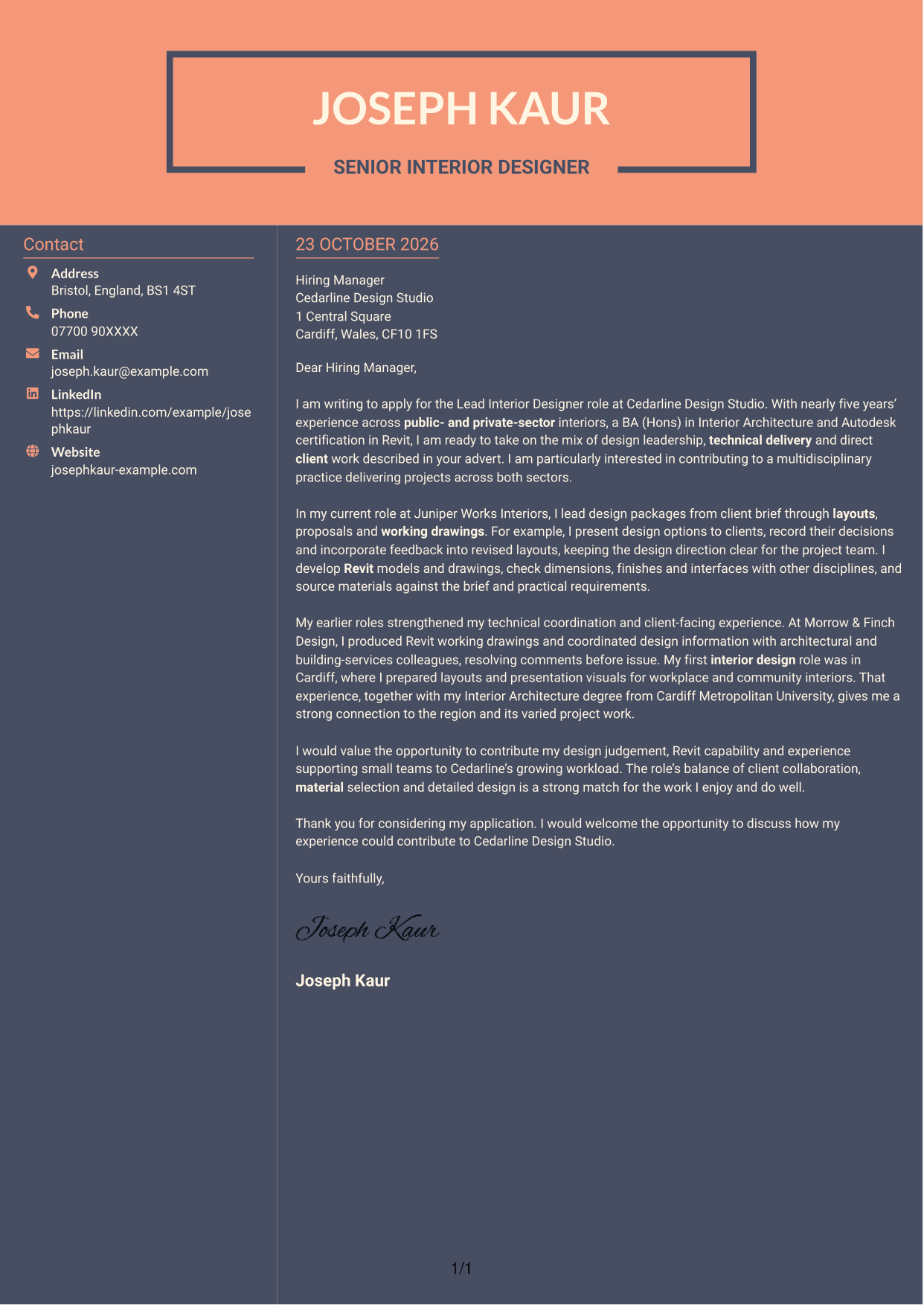 Cover letter example — page 1