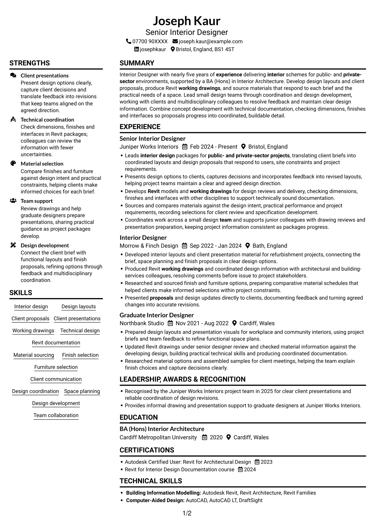 CV example — page 1