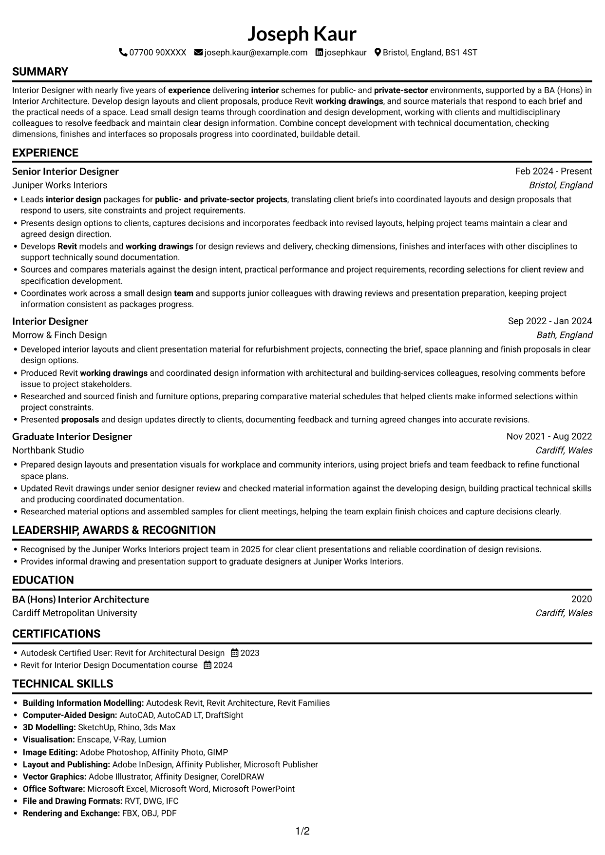 CV example — page 1