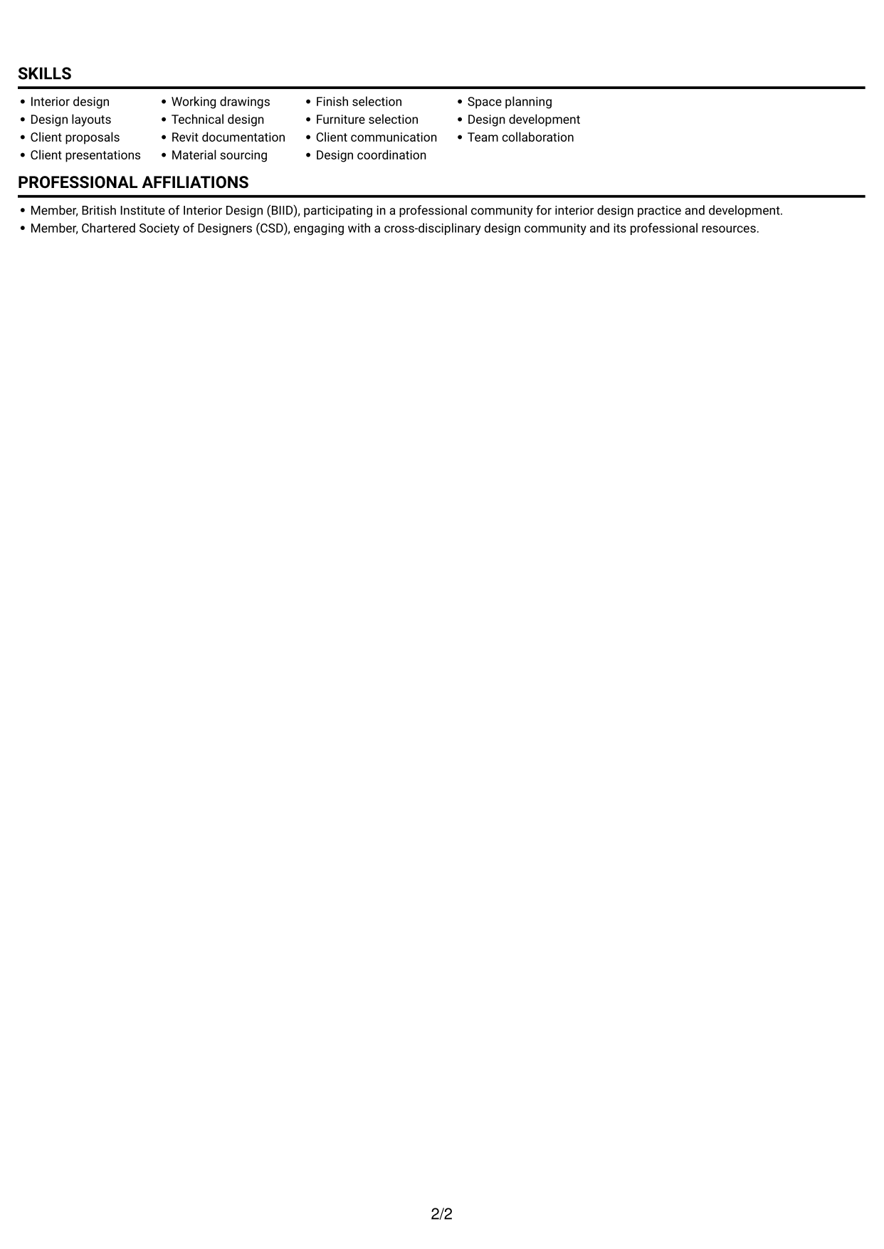CV example — page 2