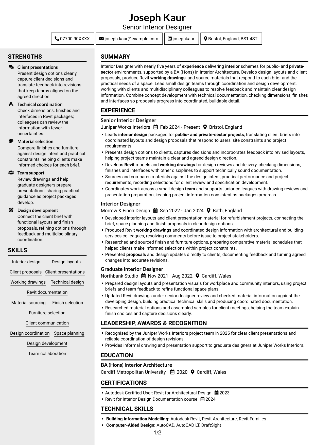 CV example — page 1